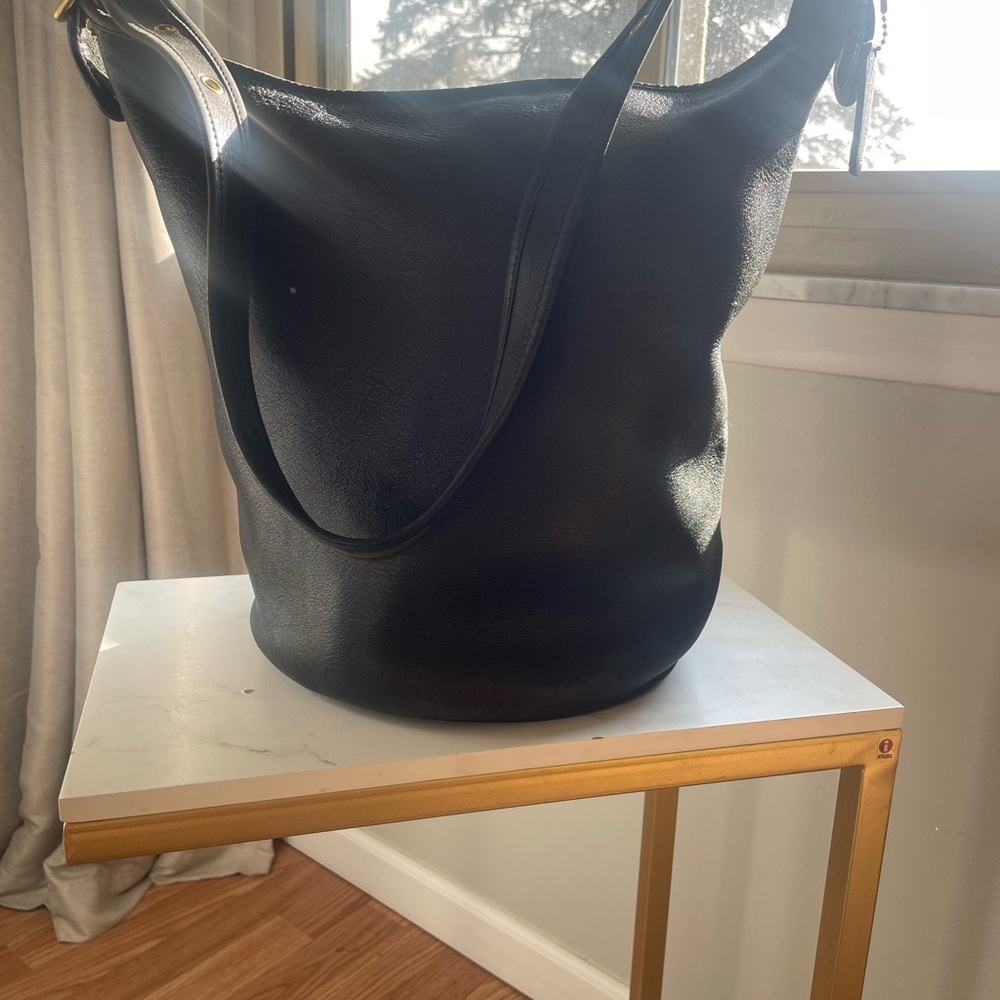 Classic Black Leather Coach Shoulder Bag
